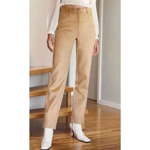 Wilfred Aritzia 2 Melina Pant High Waisted Vegan Suede Camel Tan Straight Leg - Picture 1 of 12